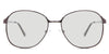 Sara black tinted Standard Solid glasses in the Nutmeg variant - are a round frame with a decorative nose bridge and 140mm temple arm length.