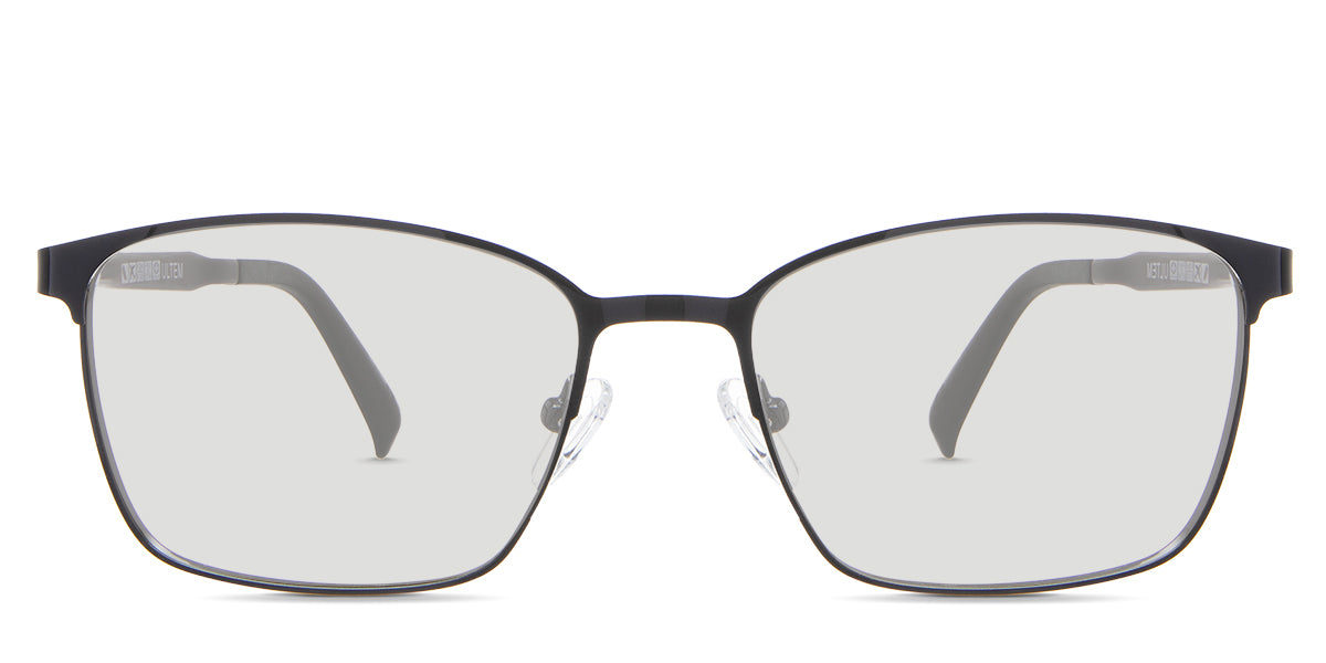 Sawyer black Standard Solid in the Carbon variant - is a thin rectangular frame with a metal rim and acetate temples.