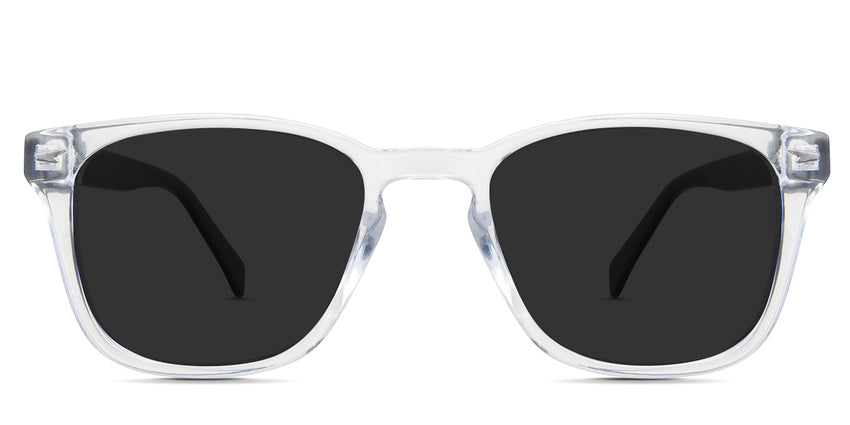 Senecio black tinted Standard Solid glasses  in the Cygnet variant - it's a square frame with a wide keyhole-shaped nose bridge.