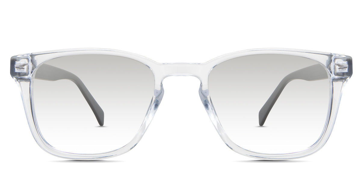 Senecio black tinted Gradient glasses in the Cygnet variant - it's a square frame with a wide keyhole-shaped nose bridge.