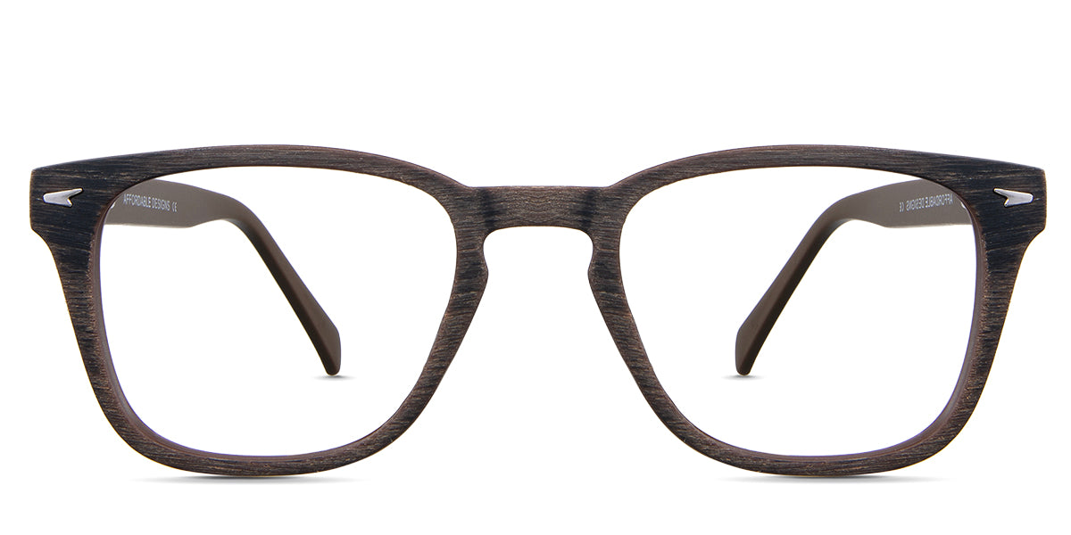 Senecio Eyeglasses in the elmwood variant - it's a square frame with a wood pattern.