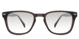 Senecio black tinted Gradient glasses in the elmwood variant - it's a square full-rimmed frame with a wooden pattern and a metal emboss in the end piece.