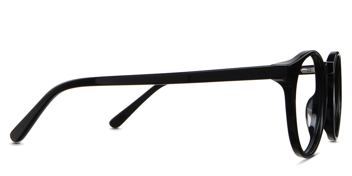 Seraph Eyeglasses in midnight variant - it has plain black acetate tips