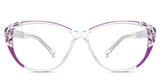 Serena eyeglasses in the cattleya variant - it's a full-rimmed frame with purple flower patterns.