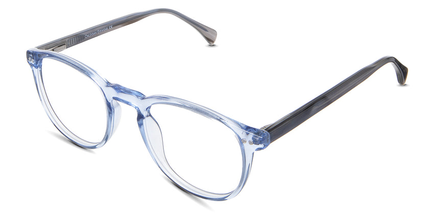 Shea eyeglasses in the beau variant - have round decorative rivet embosses at the end piece.