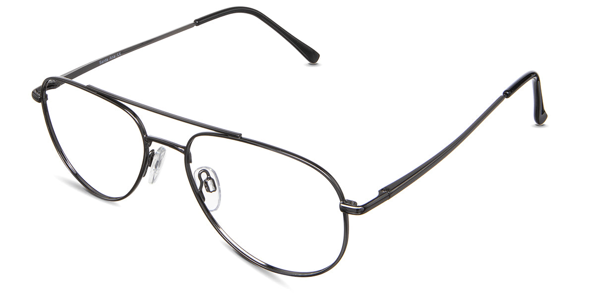 Shiloh eyeglasses in the gravel variant - the arm is connected close to the middle of the rim.