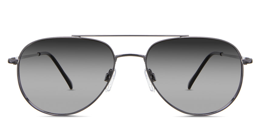 Shiloh black Gradient in the gravel variant - it's an aviator-shaped frame with adjustable nose pads and a company name imprinted on the left side of the arm.