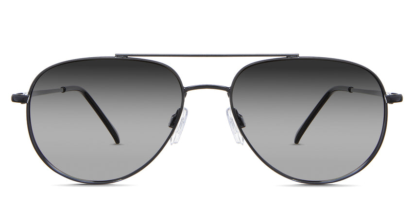 Shiloh black Gradient in the Gravel variant - it's a slim metal frame in aviator shape with the arm connected close to the middle of the rim and has rounded shape temple tips.