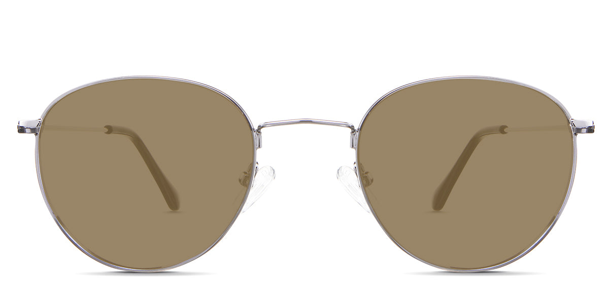 Sol Beige Sunglasses Standard Solid in the Silver variant - is a full-rimmed metal frame with a wide nose bridge and a combination of a metal arm and acetate tips front