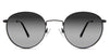 Sol Black Sunglasses Gradient in the Sumi variant - it's a thin round frame with silicon adjustable nose pads and frame information written inside the temple tips front