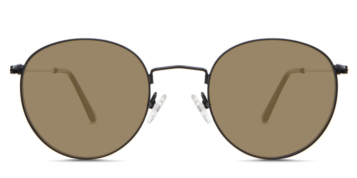 Sol Beige Standard Solid in the Sumi variant - it's a thin round frame with silicon adjustable nose pads and frame information written inside the temple tips front