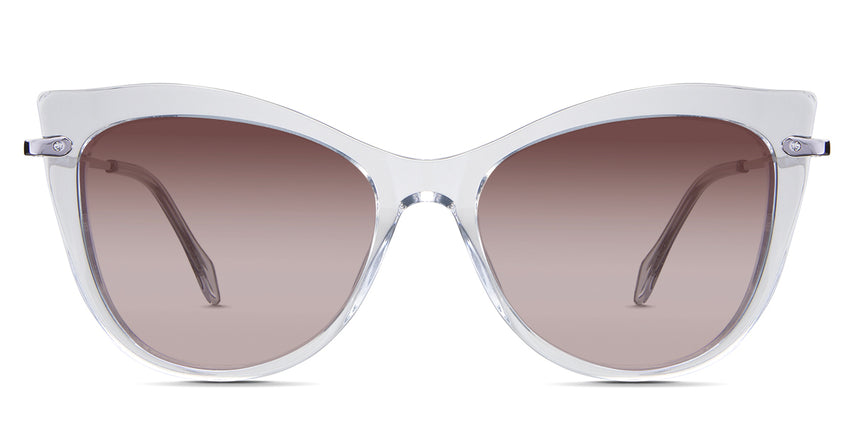 Susan Rose Sunglasses Gradient in the Crystal variant - is a cat-eye frame with a U-shaped nose bridge and a combination of metal arm and acetate tips.