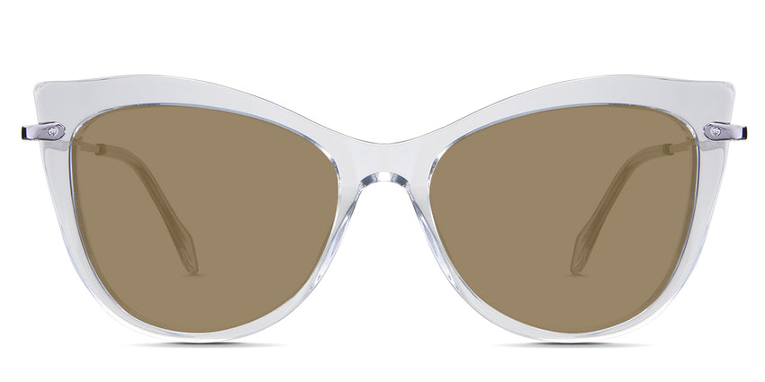 Susan Beige Sunglasses Solid in the Crystal variant - is a cat-eye frame with a U-shaped nose bridge and a combination of metal arm and acetate tips.