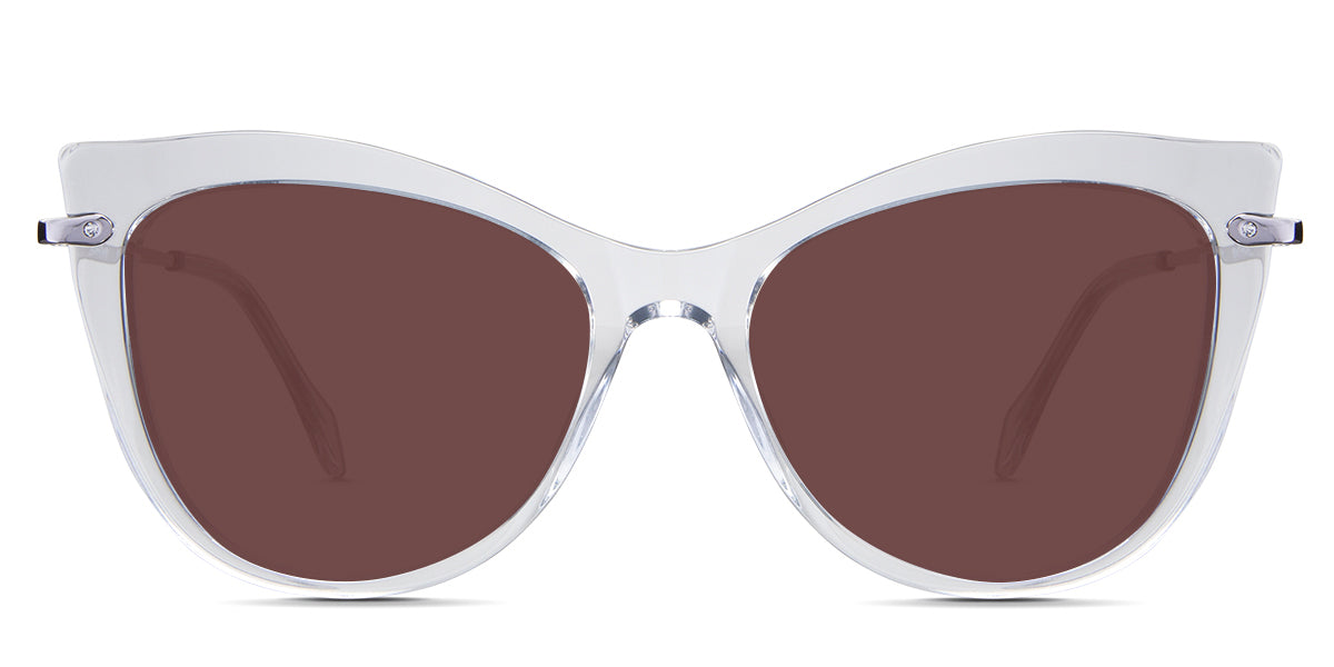 Susan Rose Sunglasses Solid in the Crystal variant - is a cat-eye frame with a U-shaped nose bridge and a combination of metal arm and acetate tips.