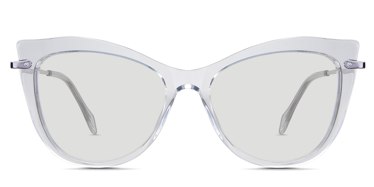 Susan black tinted Standard Solid in the Crystal variant - is a cat-eye frame with a U-shaped nose bridge and a combination of metal arm and acetate tips.