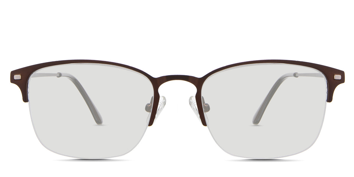 Tane black tinted Standard Solid glasses in the rooks variant - it's a rectangular frame with an extended end piece with rectangle metal embossing.