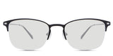 Tane black tinted Standard Solid glasses in the rooks variant - it's a half-rimmed metal frame with a keyhole-shaped nose bridge.