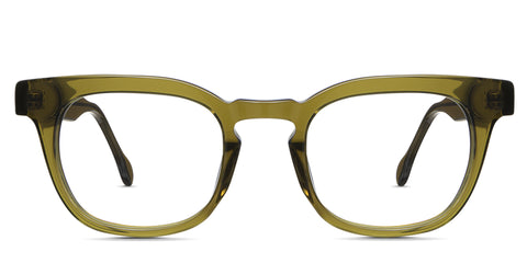 Tavor eyeglasses in the pine variant - a combination of square and oval shape frames a greenish-brown color.
