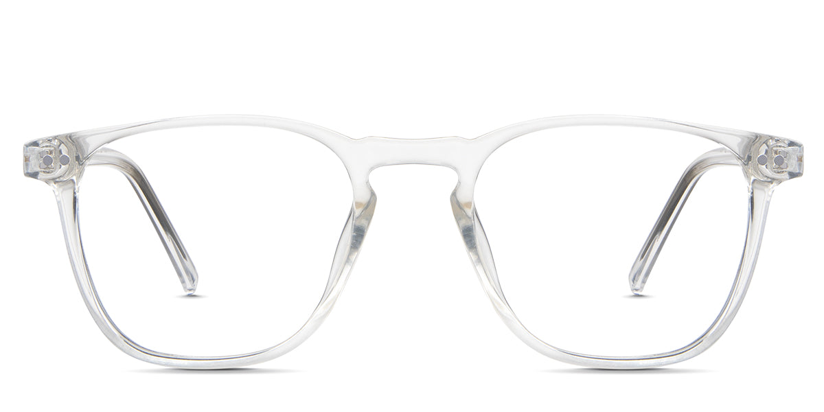 Thea eyeglasses in the crystal variant - it's a transparent clear frame with a tint of gold.