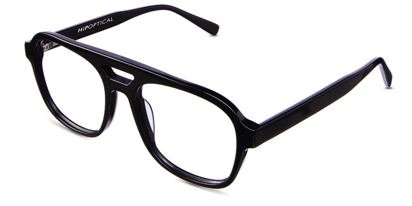 Tima eyeglasses in the midnight variant - it's an aviator-shaped frame with a built-in nose pad.