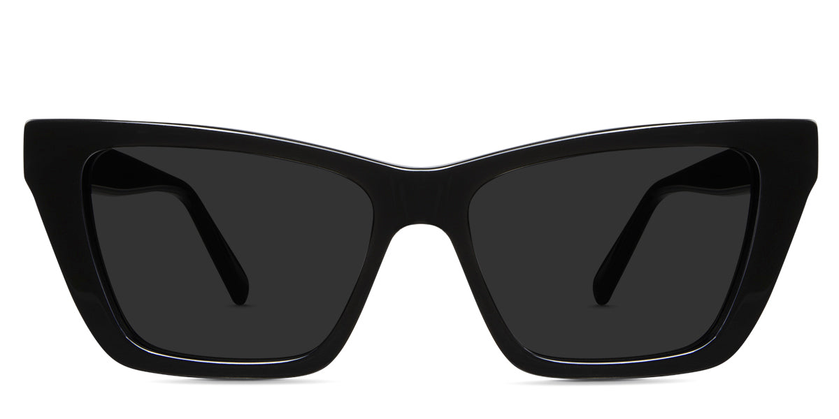 Tribo black tinted Standard Solid sunglasses in midnight variant - it's a medium size frame combination of rectangular and cat-eye looking shape