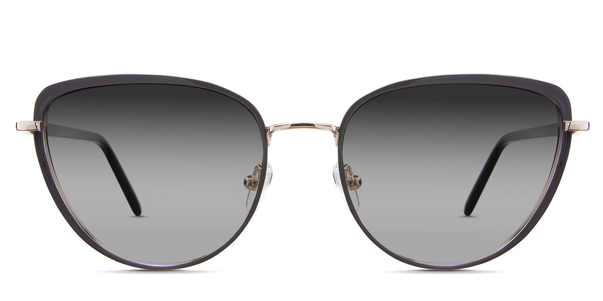 Trinity black tinted Gradient  sunglasses is in the Elk variant - it's a metal frame with a narrow-width nose bridge and a slim temple arm and tips.