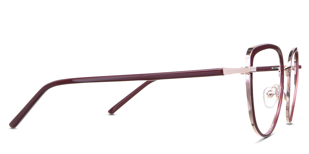 Trinity eyeglasses in the oxblood variant - have frame names and size imprints inside the arm.