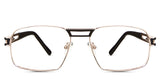 Twan Eyeglasses in varanus variant - it's a rectangular geometric frame in gold and black color. 