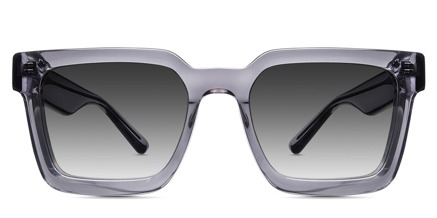 Umer black tinted Gradient sunglasses in silver cloud variant - it's a transparent frame with broad temple arms, high nose bridge and a straight bar at the top