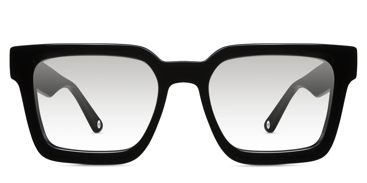 Umer black tinted Gradient glasses in midnight variant - it's a square frame with broad temple arm.