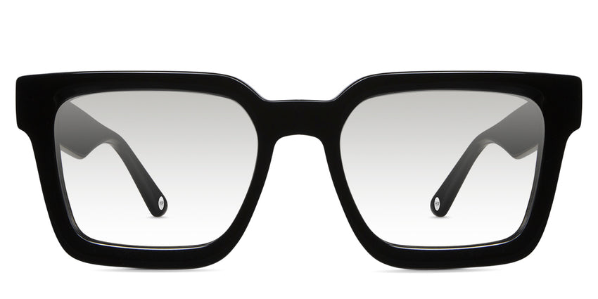 Umer black tinted Gradient glasses in midnight variant - it's a square frame with broad temple arm.