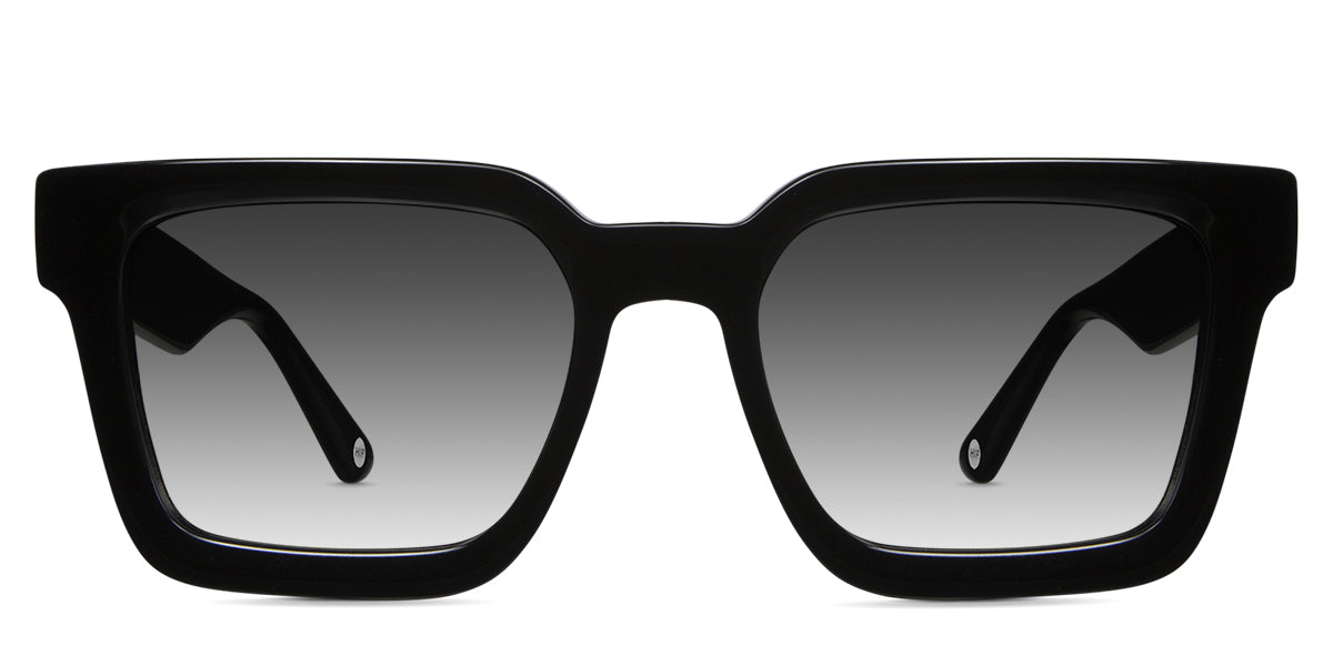 Umer black tinted Gradient sunglasses in midnight variant - it's a full-rimmed medium thick frame with a square viewing area and U shape nose bridge