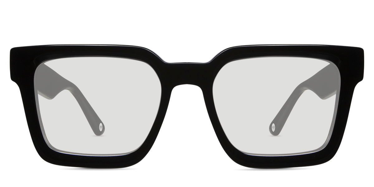 Umer black tinted Standard  Solid glasses in midnight variant - it's a square frame with broad temple arm.