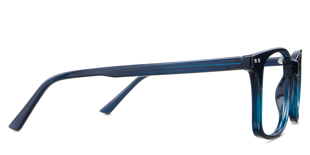 Uriel eyeglasses in the dr.navy variant -  have standard paddle temple tips.