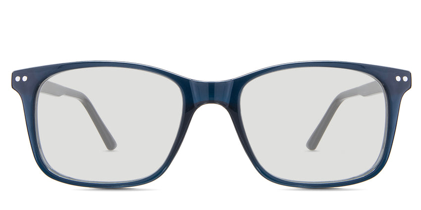 Uriel black tinted Standard Solid in the DR.Navy variant - it's an acetate frame with a wide nose bridge width and standard paddle temple tips.