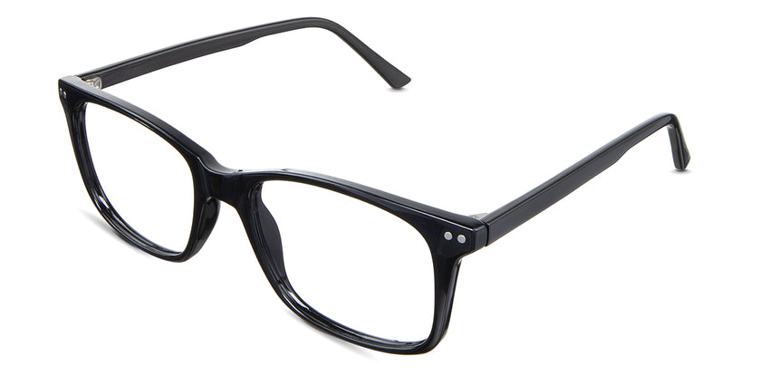 Uriel eyeglasses in the midnight variant - have decorative rivets in both end pieces.