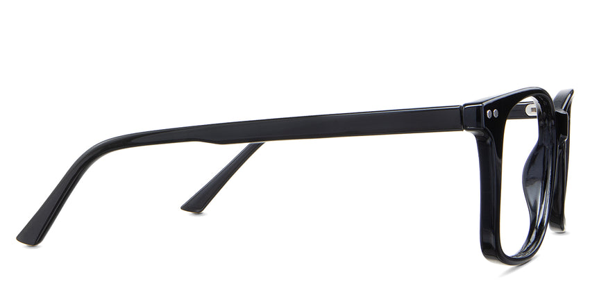 Uriel eyeglasses in the midnight variant - have a regular thick temple arm.