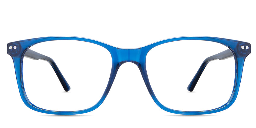 Uriel eyeglasses in the t.navy variant - are square frames in teal blue. 