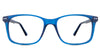 Uriel eyeglasses in the t.navy variant - are square frames in teal blue.