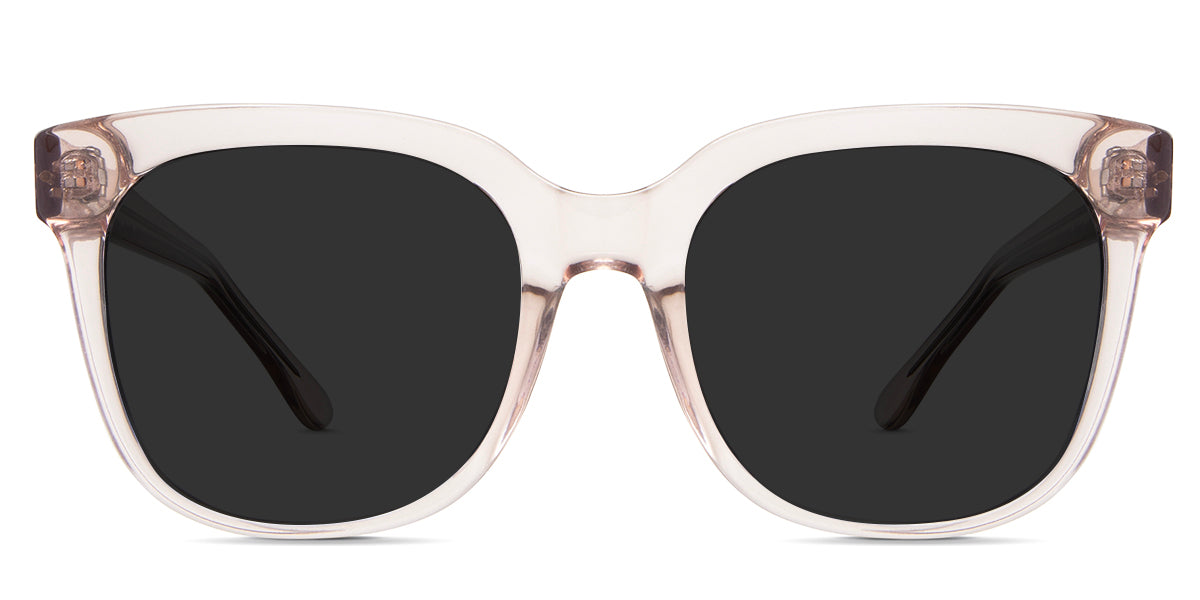 Valeria black tinted Standard Solid sunglasses in the Manes variant - is a square transparent frame with a high nose bridge of 20mm and a thick temple arm and tips.