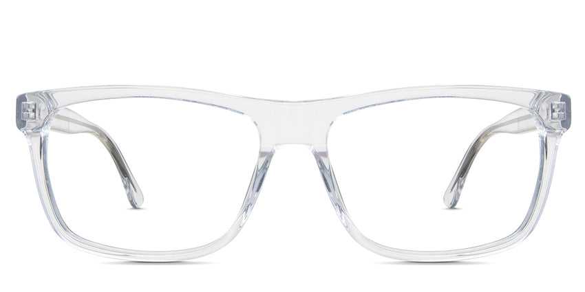 Wallis Eyeglasses in the cloudsea variant - it's a colorless frame with a straight top rim.