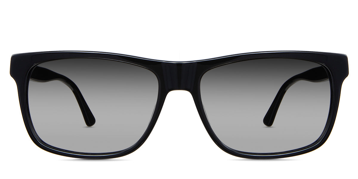 Wallis black tinted Gradient sunglasses in the midnight variant - it's medium to wide rectangular frame with a wide viewing area and a broad temple arm.