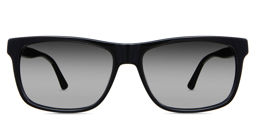 Wallis black tinted Gradient sunglasses in the midnight variant - it's medium to wide rectangular frame with a wide viewing area and a broad temple arm.
