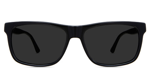 Wallis black tinted Standard Solid sunglasses in the midnight variant - it's medium to wide rectangular frame with a wide viewing area and a broad temple arm.
