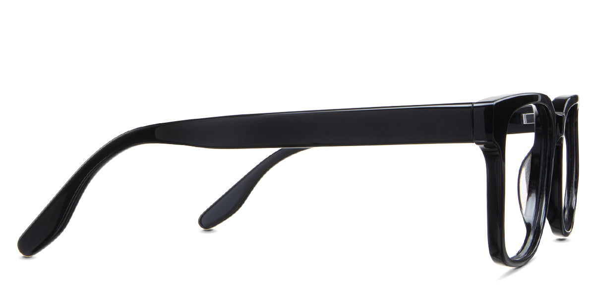 Wells eyeglasses in the midnight variant - have a HIP Logo outside the arm.