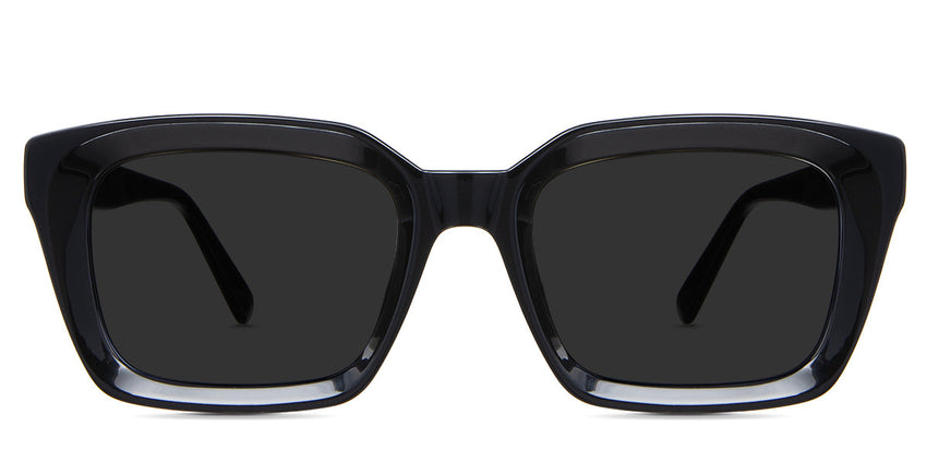 Willa Gray Polarized in the midnight variant is a square frame with an acetate built-in nose pad, and three-round metal embosses at the temple arm close to the hinge.