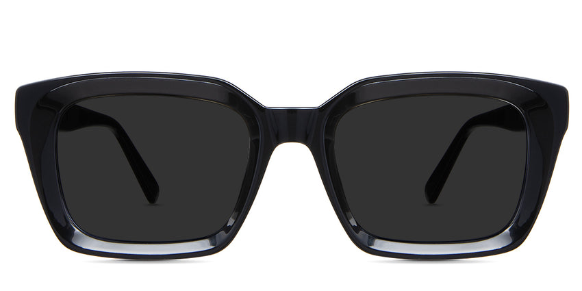 Willa black tinted Standard Solid sunglasses in the midnight variant is a square frame with an acetate built-in nose pad, and three-round metal embosses at the temple arm close to the hinge.