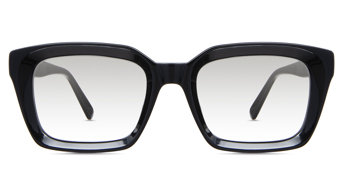 Willa black tinted Gradient glasses in the midnight variant is a square frame with an acetate built-in nose pad, and three-round metal embosses at the temple arm close to the hinge.