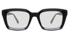 Willa black tinted Standard Solid glasses in the midnight variant is a square frame with an acetate built-in nose pad, and three-round metal embosses at the temple arm close to the hinge.