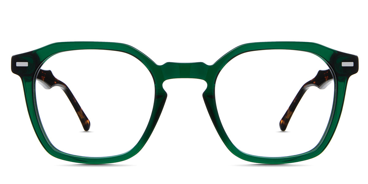 Wren eyeglasses in kaitoke variant - it's a square geometric frame in green color 